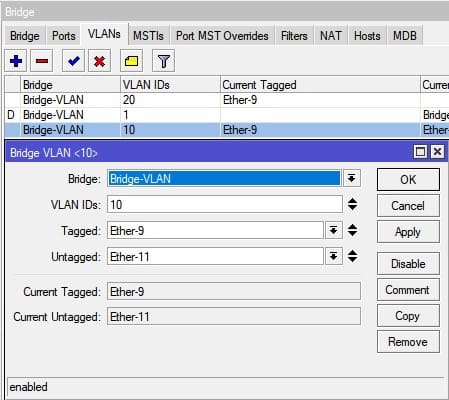 Настройка VLAN между роутерами MikroTik L3, опеределить какие порты будет trunk и access для VLAN10